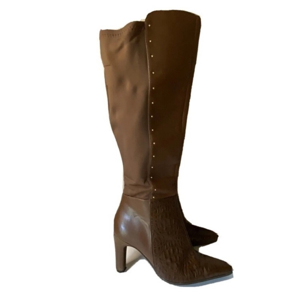 Bellini Valley Womens Croc Boot Brown Stud Embellished Side Zip Sz 8 W Stretch